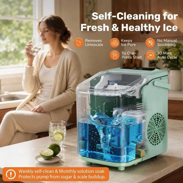 Alt view image 7 of 7 - Countertop Ice Maker with Scoop, Basket and Handle, Portable Ice Machine 9 Cubes Ready in 6 Mins, 26.5lbs in 24Hrs, 2 Sizes for Home Kitchen Office Bar Party