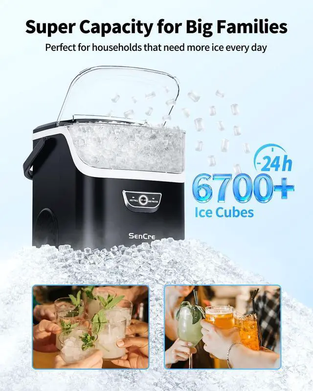Alt view image 3 of 7 - Nugget Ice Maker with Handle, 40lbs/Day Countertop Ice Maker Ready in 5 Mins, Soft Sonic Ice, Auto-Cleaning Ice Makers Portable Ice Machine for Home Kitchen Office Party & Large Families