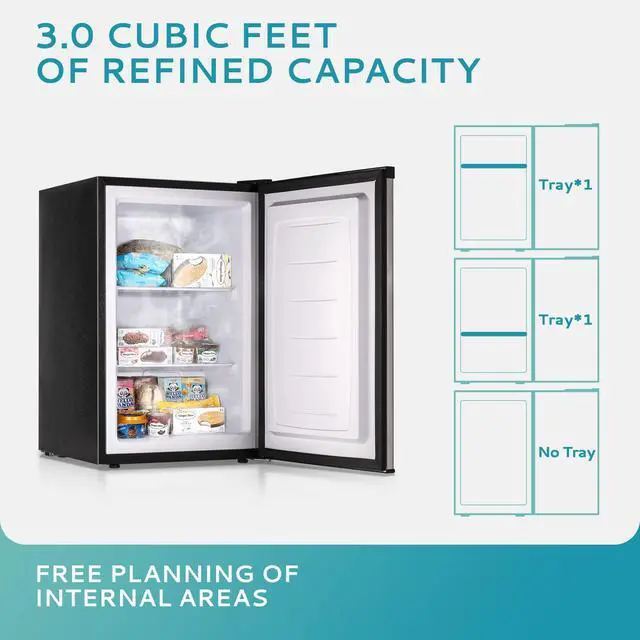 Alt view image 2 of 7 - Upright freezer, 3.0 Cubic Feet, Single Door Compact Mini Freezer with Reversible Stainless Steel Door, Small freezer for Home/Dorms/Apartment/Office, Silver