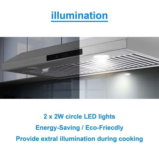 Alt view image 4 of 6 - Range Hood 30 Inch Under Cabinet,Ductless Range Hoods with Touch Control,3-Venting Kitchen hood,Stainless Steel Vent Hood,Under Cabinet Range Hood 30 inch,Hood Vents for Kitchen 3 Speeds