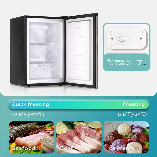 Alt view image 3 of 7 - Upright freezer, 3.0 Cubic Feet, Single Door Compact Mini Freezer with Reversible Stainless Steel Door, Small freezer for Home/Dorms/Apartment/Office, Silver