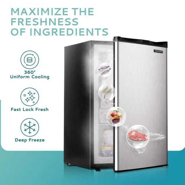 Alt view image 5 of 7 - Upright freezer, 3.0 Cubic Feet, Single Door Compact Mini Freezer with Reversible Stainless Steel Door, Small freezer for Home/Dorms/Apartment/Office, Silver