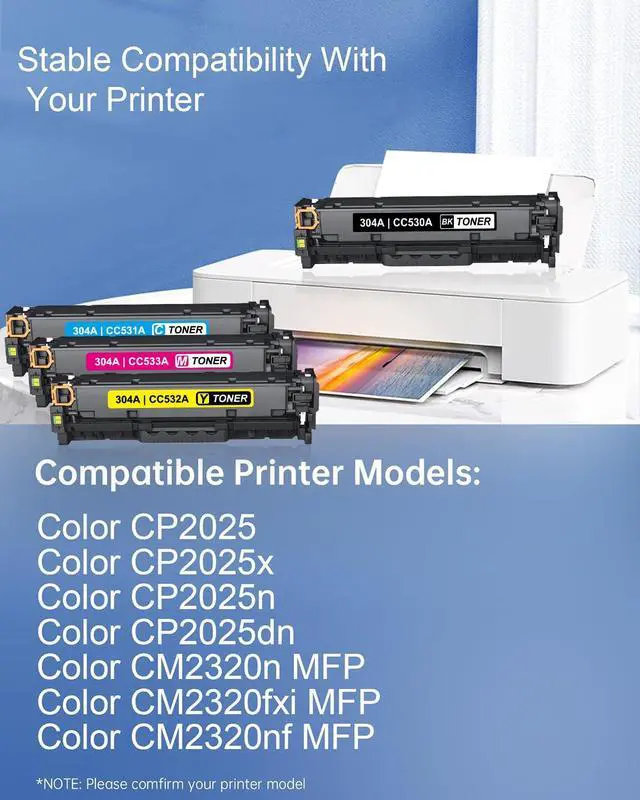 Alt view image 2 of 6 - 304A Toner Cartridges 4 Pack Compatible for HP 304A CP2025 CM2320 (B/C/M/Y) | Works with Color Laserjet CP2025 CP2025n CP2025dn CM2320n CM2320nf MFP Printer CC530A CC531A CC532A CC533A