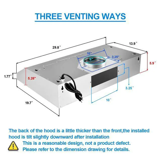 Alt view image 6 of 6 - Range Hood 30 Inch Under Cabinet,Ductless Range Hoods with Touch Control,3-Venting Kitchen hood,Stainless Steel Vent Hood,Under Cabinet Range Hood 30 inch,Hood Vents for Kitchen 3 Speeds