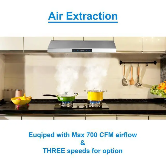 Alt view image 5 of 6 - Range Hood 30 Inch Under Cabinet,Ductless Range Hoods with Touch Control,3-Venting Kitchen hood,Stainless Steel Vent Hood,Under Cabinet Range Hood 30 inch,Hood Vents for Kitchen 3 Speeds