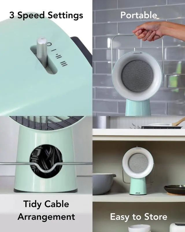 Alt view image 3 of 7 - Wired Range Hood Portable Kitchen Exhaust Fan, Mint Green | Dual oil and charcoal filters capture smoke, grease, odors; easy to clean; ideal for condos, apartments, RVs, indoor BBQ