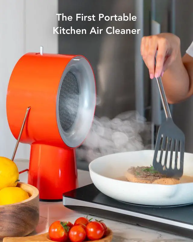 Alt view image 2 of 7 - Wired Range Hood Portable Kitchen Exhaust Fan, Cadmium Orange | Dual oil and charcoal filters capture smoke, grease, odors; easy to clean; ideal for condos, apartments, RVs, indoor BBQ