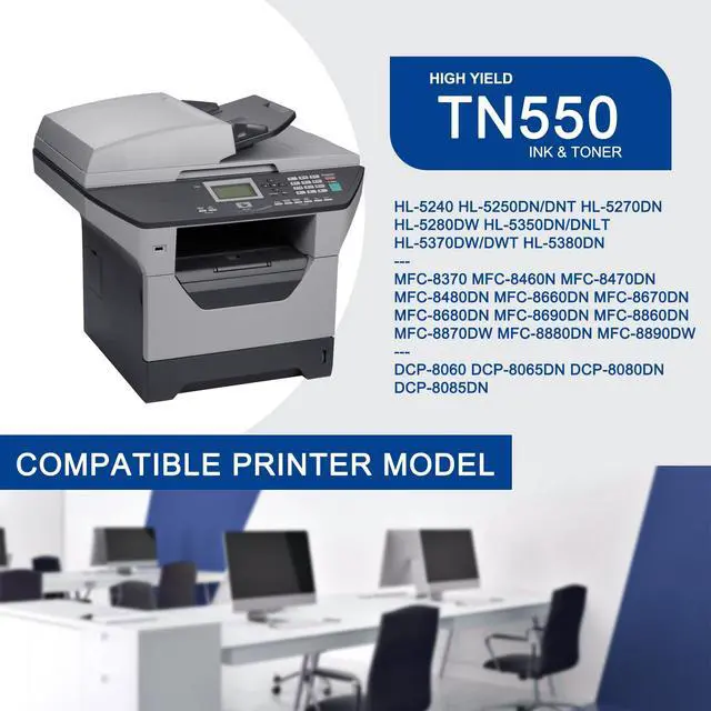 Alt view image 2 of 7 - 1 Pack TN550 TN-550 Black Toner Cartridge High Yield Compatible TN550 Replacement for Brother HL-5370DW 5240 5340D 5250DN/DNT 5270DN 5280DW DCP-8060 8065DN MFC-8660DN 8460 8470 8480 8660 8680 Printer