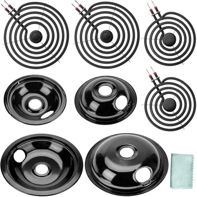 Main image of Black Porcelain Drip Pan & Electric Stove Burner Fit for Kenmore Frigidaire | 2 x 6" Black Drip Pans & Electric Range Burner, 2 x 8" Electric Stove Drip Pans & Electric Stove Burner by