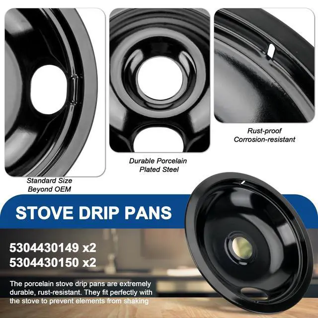 Alt view image 3 of 7 - Black Porcelain Drip Pan & Electric Stove Burner Fit for Kenmore Frigidaire | 2 x 6" Black Drip Pans & Electric Range Burner, 2 x 8" Electric Stove Drip Pans & Electric Stove Burner by