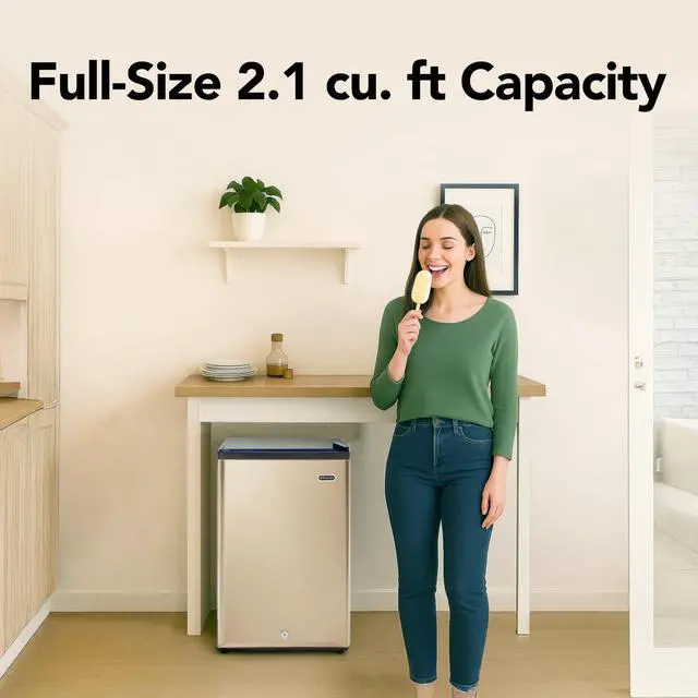 Alt view image 4 of 7 - Upright Freezer with Lock, 2.1 Cu. Ft. Small Freezer Mini Freezer for Bedrooms, Dorms, Garages, Offices, CUF-210SSG, Rose Gold
