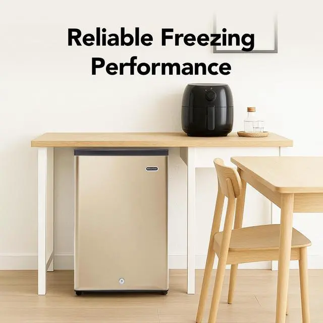 Alt view image 7 of 7 - Upright Freezer with Lock, 2.1 Cu. Ft. Small Freezer Mini Freezer for Bedrooms, Dorms, Garages, Offices, CUF-210SSG, Rose Gold