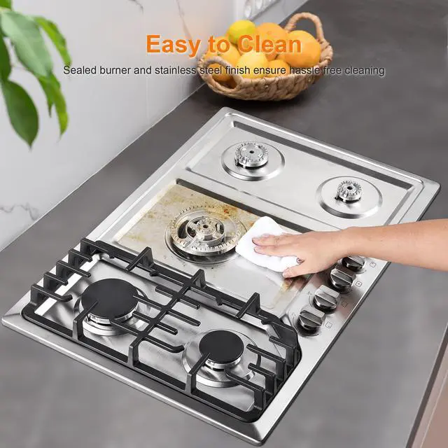 Alt view image 7 of 7 - 30 Inch Built-In Gas Cooktop with Griddle, 5 Italy SABAF Powerful Burners Over 92% High Efficiency, Max 48300BTU Gas Stove Top, 304 Stainless Steel Panel, NG/LPG Convertible, CSA Certified