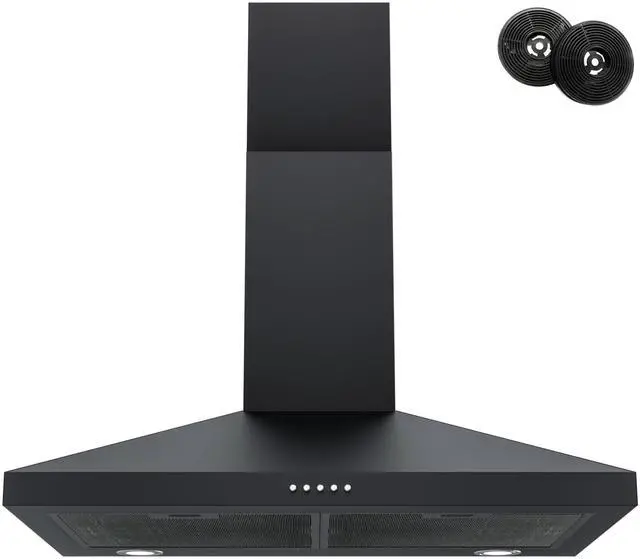 Main image of Black Range Hood 30 Inch, Wall Mount Kitchen Hood Ducted/Ductless Convertible, 450 CFM, 3-Speed Exhaust Fan, Stainless Steel Stove Vent for Kitchen with LED Lights, Charcoal Filters