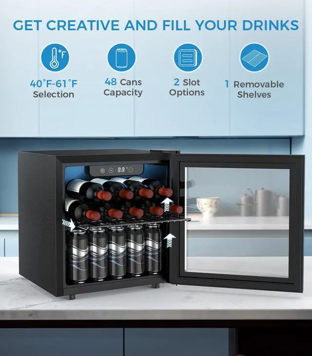 Alt view image 3 of 7 - 48 Can Beverage Refrigerator Mini Fridge Cooler Glass Door for Beer Soda or Wine, Small Drink Cooler Machine LED Temperature Control for Bar Home, Office 1.3CUFT