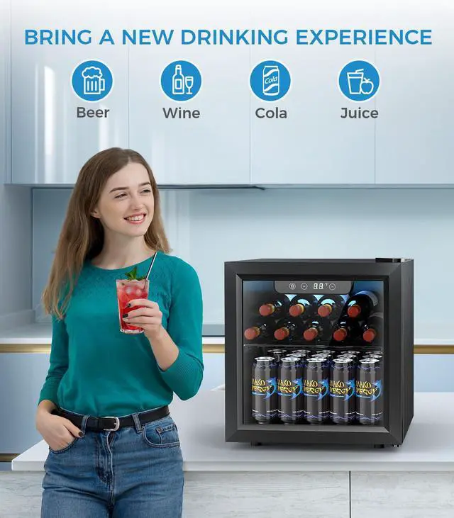 Alt view image 6 of 7 - 48 Can Beverage Refrigerator Mini Fridge Cooler Glass Door for Beer Soda or Wine, Small Drink Cooler Machine LED Temperature Control for Bar Home, Office 1.3CUFT