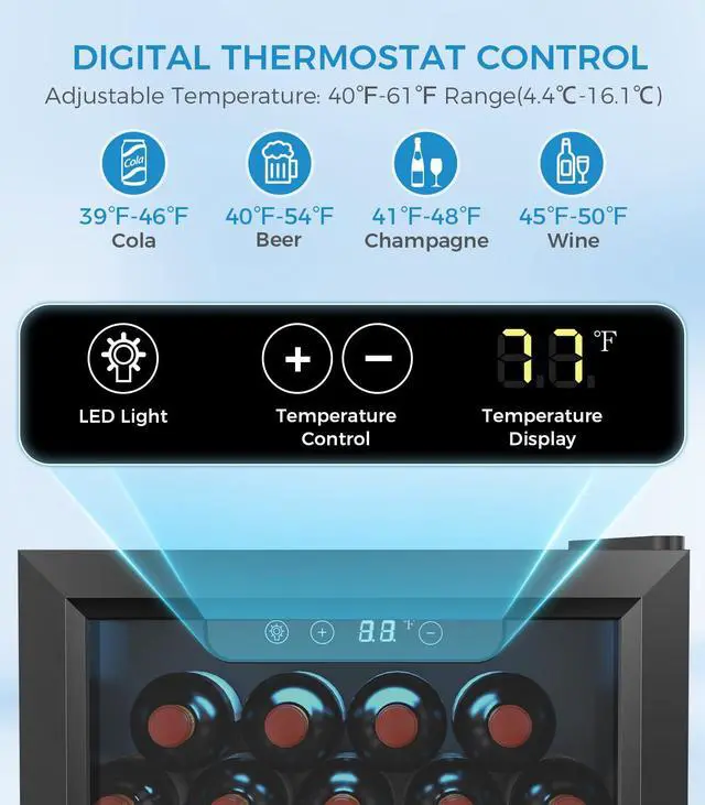 Alt view image 2 of 7 - 48 Can Beverage Refrigerator Mini Fridge Cooler Glass Door for Beer Soda or Wine, Small Drink Cooler Machine LED Temperature Control for Bar Home, Office 1.3CUFT