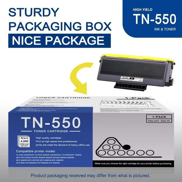 Alt view image 5 of 7 - 1 Pack TN550 TN-550 Black Toner Cartridge High Yield Compatible TN550 Replacement for Brother HL-5370DW 5240 5340D 5250DN/DNT 5270DN 5280DW DCP-8060 8065DN MFC-8660DN 8460 8470 8480 8660 8680 Printer