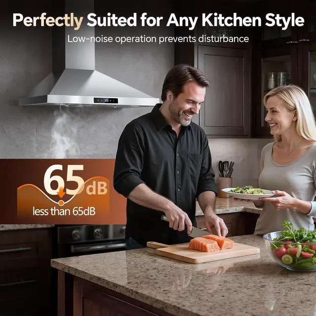 Alt view image 3 of 7 - Wall Mount Range Hood 30 inch Kitchen Hood 700 CFM with Ducted/Ductless Convertible Duct, Touch Control, Permanent Filters, Stainless Steel, 3 Speed Exhaust Fan, LED Light