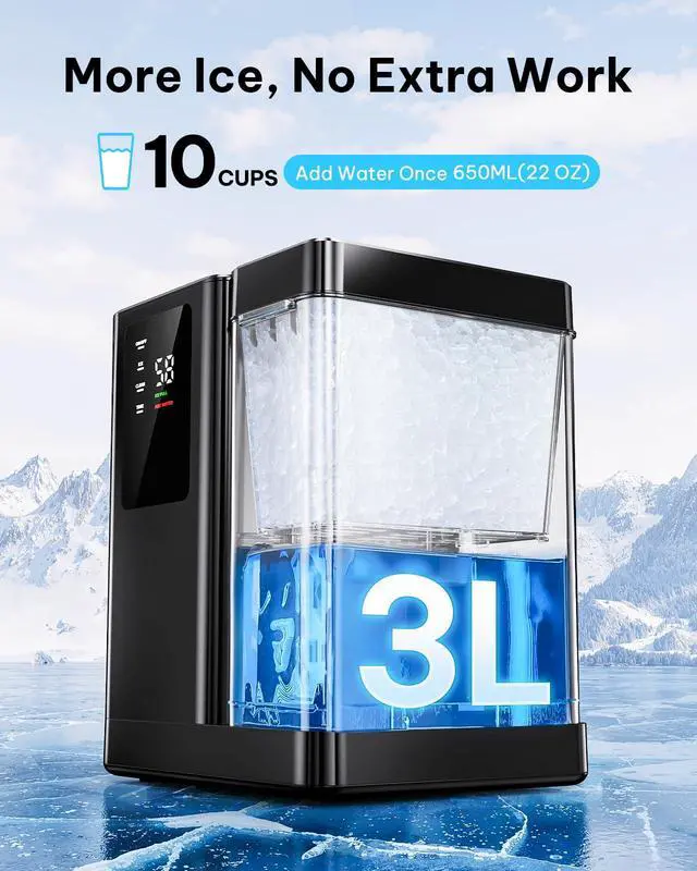 Alt view image 2 of 7 - Countertop Nugget Ice Maker, 40 Lbs Daily Ice Production, | Self-Cleaning Pebble Ice Machine with 3L Removable Water Tank, 12H Timer, Quiet 40 dB Operation for Home, Office & Parties
