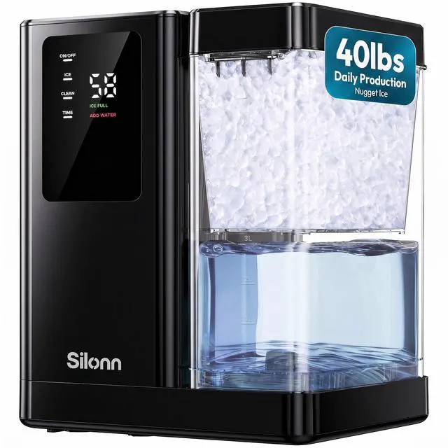 Main image of Countertop Nugget Ice Maker, 40 Lbs Daily Ice Production, | Self-Cleaning Pebble Ice Machine with 3L Removable Water Tank, 12H Timer, Quiet 40 dB Operation for Home, Office & Parties
