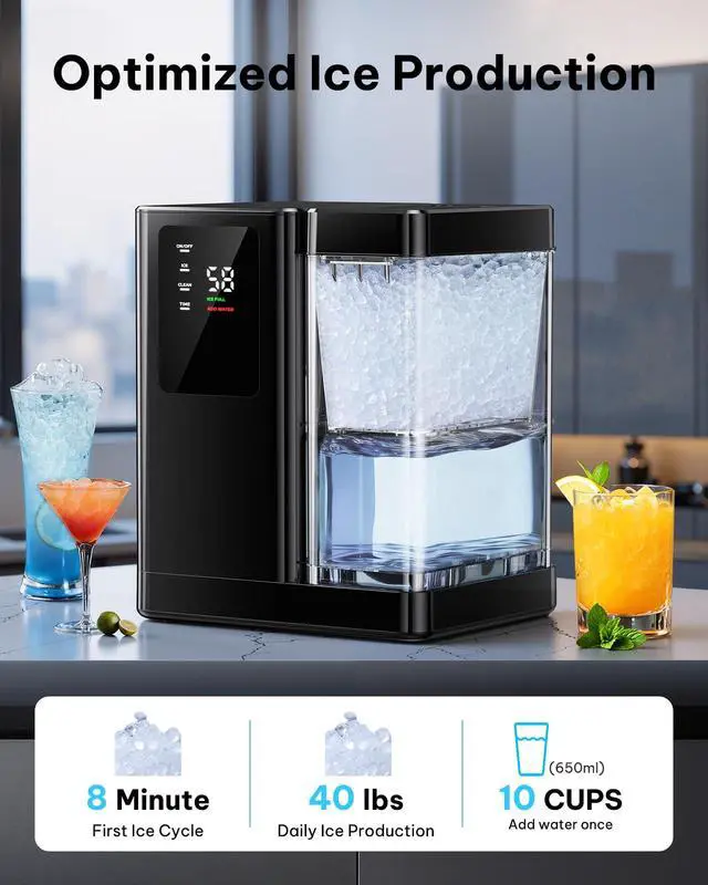 Alt view image 3 of 7 - Countertop Nugget Ice Maker, 40 Lbs Daily Ice Production, | Self-Cleaning Pebble Ice Machine with 3L Removable Water Tank, 12H Timer, Quiet 40 dB Operation for Home, Office & Parties