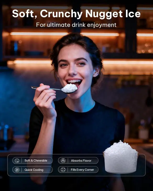 Alt view image 7 of 7 - Countertop Nugget Ice Maker, 40 Lbs Daily Ice Production, | Self-Cleaning Pebble Ice Machine with 3L Removable Water Tank, 12H Timer, Quiet 40 dB Operation for Home, Office & Parties