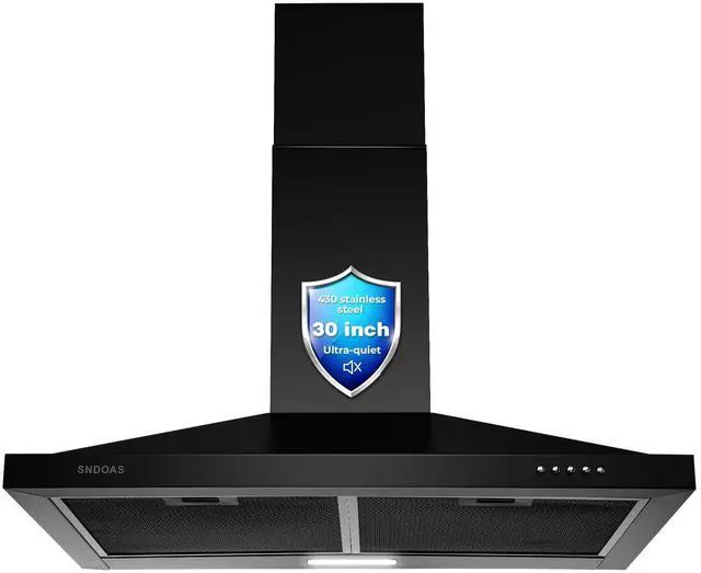 Main image of Black Range Hood 30 inch,Hood Vents for Kitchen with Ducted/Ductless Convertible,Vent Hoods 30 inch,Wall Mount Ductless Range Hood,Stainless Steel Kitchen Vent Hood with LED Light