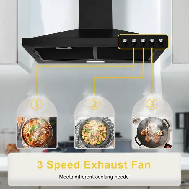 Alt view image 4 of 7 - Black Range Hood 30 inch,Hood Vents for Kitchen with Ducted/Ductless Convertible,Vent Hoods 30 inch,Wall Mount Ductless Range Hood,Stainless Steel Kitchen Vent Hood with LED Light