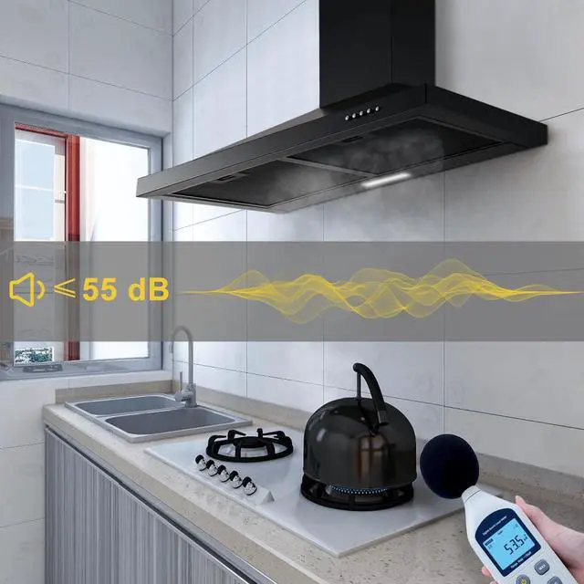 Alt view image 7 of 7 - Black Range Hood 30 inch,Hood Vents for Kitchen with Ducted/Ductless Convertible,Vent Hoods 30 inch,Wall Mount Ductless Range Hood,Stainless Steel Kitchen Vent Hood with LED Light