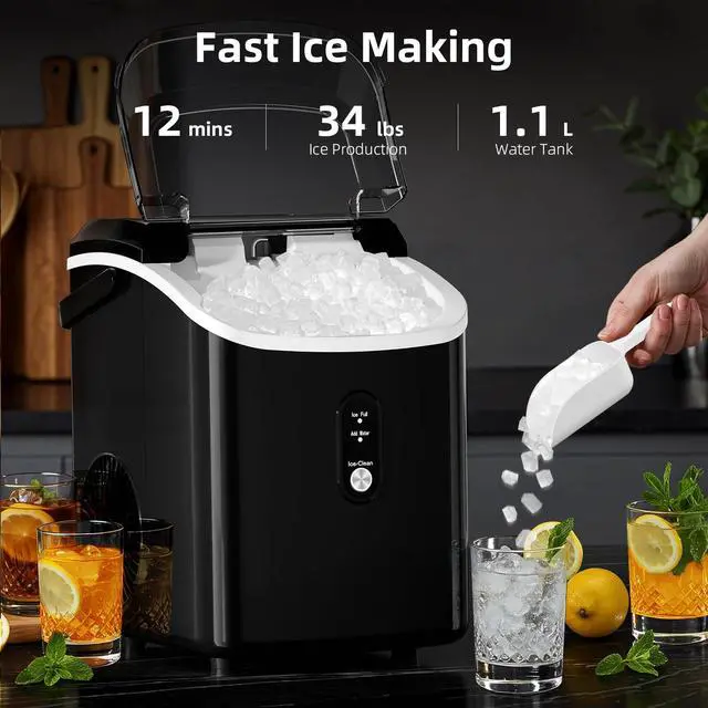 Alt view image 2 of 7 - Nugget Ice Maker Countertop with Soft Chewable Ice, Portable Sonic Ice Maker with Basket and Scoop, Removable Top Cover, Auto-Cleaning for Home/Party/RV/Camping
