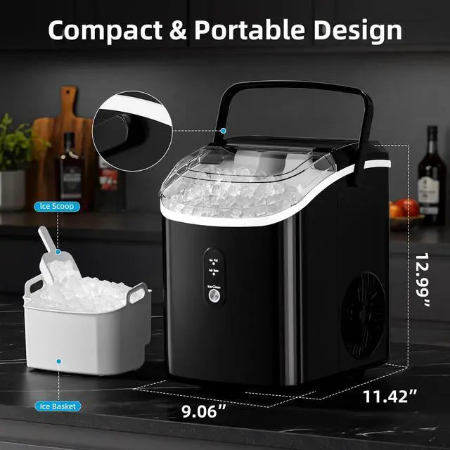 Alt view image 3 of 7 - Nugget Ice Maker Countertop with Soft Chewable Ice, Portable Sonic Ice Maker with Basket and Scoop, Removable Top Cover, Auto-Cleaning for Home/Party/RV/Camping
