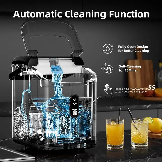 Alt view image 6 of 7 - Nugget Ice Maker Countertop with Soft Chewable Ice, Portable Sonic Ice Maker with Basket and Scoop, Removable Top Cover, Auto-Cleaning for Home/Party/RV/Camping