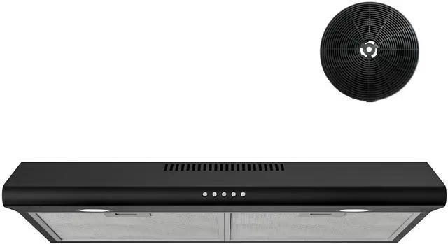 Main image of 30 Inch Black Under Cabinet Range Hood, Ducted/Ductless Convertible Kitchen Vent Hood with LED Light, 3-Speed Exhaust Fan, Push Button Control, Slim Stove Hood for Modern Kitchen