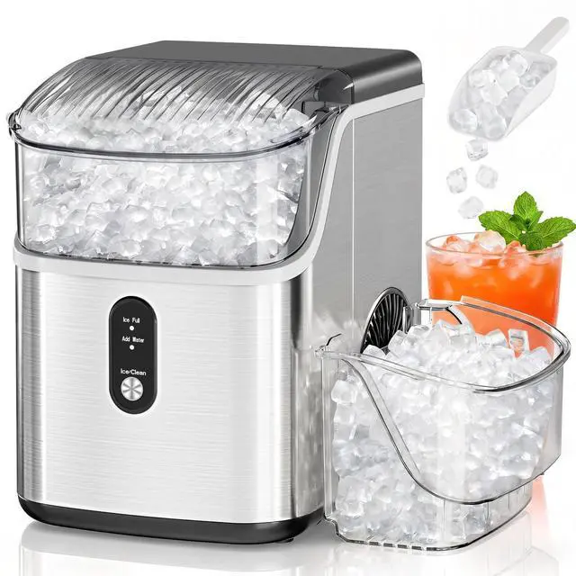 Main image of Nugget Ice Makers Countertop, Pebble Ice Machine with Chewable Pellet Ice, 35Lbs/24H, Self-Cleaning, Sonic Ice, One-Click Operation, for Kitchen,Party Stainless Steel Silver