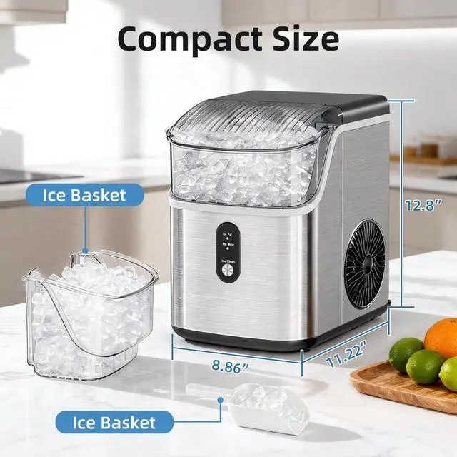 Alt view image 2 of 7 - Nugget Ice Makers Countertop, Pebble Ice Machine with Chewable Pellet Ice, 35Lbs/24H, Self-Cleaning, Sonic Ice, One-Click Operation, for Kitchen,Party Stainless Steel Silver