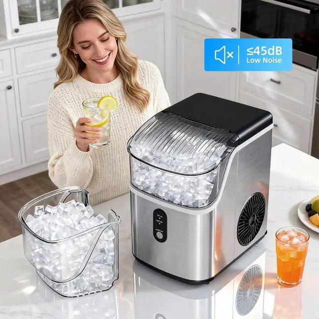 Alt view image 6 of 7 - Nugget Ice Makers Countertop, Pebble Ice Machine with Chewable Pellet Ice, 35Lbs/24H, Self-Cleaning, Sonic Ice, One-Click Operation, for Kitchen,Party Stainless Steel Silver
