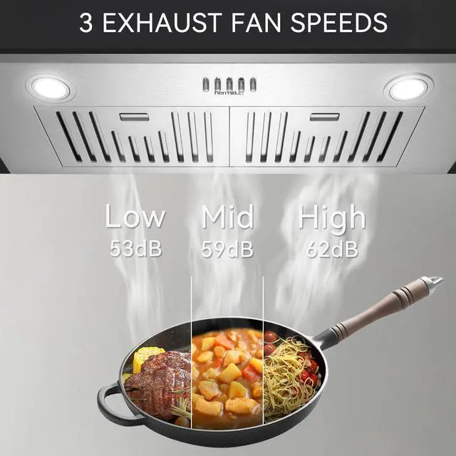 Alt view image 2 of 7 - 30 Built in/Insert Range Hood, 600 CFM Stainless Steel Vent Hood | 3 Speed Fan, Ducted/Ductless Convertible, Baffle Filters & Charcoal Filters, Bright LED Lights