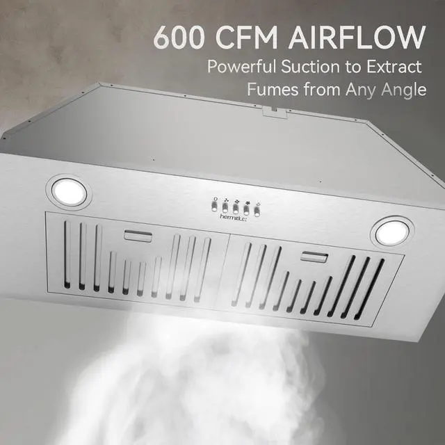Alt view image 4 of 7 - 30 Built in/Insert Range Hood, 600 CFM Stainless Steel Vent Hood | 3 Speed Fan, Ducted/Ductless Convertible, Baffle Filters & Charcoal Filters, Bright LED Lights