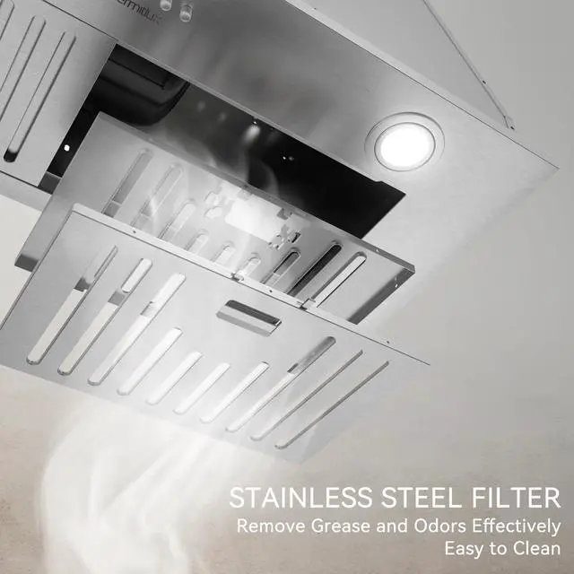Alt view image 5 of 7 - 30 Built in/Insert Range Hood, 600 CFM Stainless Steel Vent Hood | 3 Speed Fan, Ducted/Ductless Convertible, Baffle Filters & Charcoal Filters, Bright LED Lights