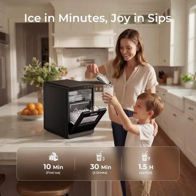 Alt view image 3 of 7 - Nugget Ice Maker Countertop: 44lb/Day, Self-Cleaning, Black Stainless Steel, Portable, Soft Chewable Pebble Ice Machine for Home Kitchen, RV & Office