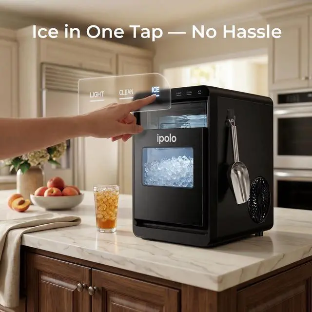 Alt view image 5 of 7 - Nugget Ice Maker Countertop: 44lb/Day, Self-Cleaning, Black Stainless Steel, Portable, Soft Chewable Pebble Ice Machine for Home Kitchen, RV & Office