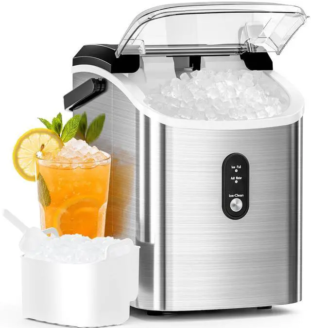 Main image of Nugget Ice Maker Countertop with Soft Chewable Ice, Portable Sonic Ice Maker with Basket and Scoop, Removable Top Cover, Auto-Cleaning for Home/Party/RV/Camping (Stainless Steel Silver)