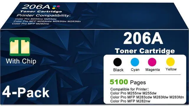 Main image of 206A Toner Cartridges Combo Pack Replacement for HP 206 206X W2110A Work with LaserJet Pro MFP M283fdw M283cdw M283fdn M282nw and Pro M255dw M255nw Printer with Chip - 4 Pack Black Cyan Yellow Magenta