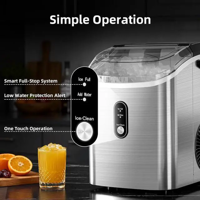 Alt view image 3 of 7 - Nugget Ice Maker Countertop with Soft Chewable Ice, Portable Sonic Ice Maker with Basket and Scoop, Removable Top Cover, Auto-Cleaning for Home/Party/RV/Camping (Stainless Steel Silver)