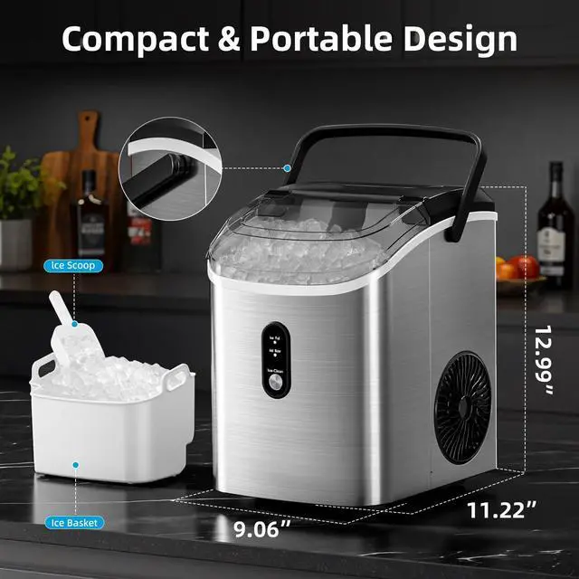Alt view image 4 of 7 - Nugget Ice Maker Countertop with Soft Chewable Ice, Portable Sonic Ice Maker with Basket and Scoop, Removable Top Cover, Auto-Cleaning for Home/Party/RV/Camping (Stainless Steel Silver)