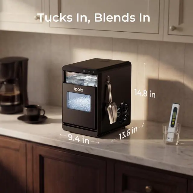Alt view image 6 of 7 - Nugget Ice Maker Countertop: 44lb/Day, Self-Cleaning, Black Stainless Steel, Portable, Soft Chewable Pebble Ice Machine for Home Kitchen, RV & Office