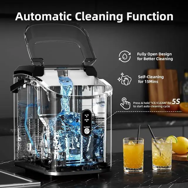 Alt view image 5 of 7 - Nugget Ice Maker Countertop with Soft Chewable Ice, Portable Sonic Ice Maker with Basket and Scoop, Removable Top Cover, Auto-Cleaning for Home/Party/RV/Camping (Stainless Steel Silver)