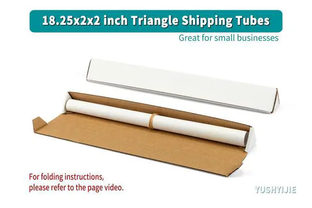 Alt view image 3 of 7 - 50-Pack Triangle Shipping Tubes, 18.25x2x2 inch Mailer Boxes | White 18" Long Cardboard Boxes for Posters, Blueprints, Artwork, Crafts, Mailing, Packaging, Storage