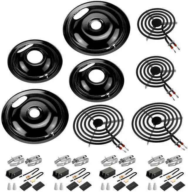 Main image of MP22YA Stove Burner & Black Porcelain Drip Pan with 330031 Receptacle Kit | Porcelain Stove Drip Pans of 4 & MP22YA Electric Range Burner Fit for Amana Whirlpool Stove, Replace W10290350 W10290353